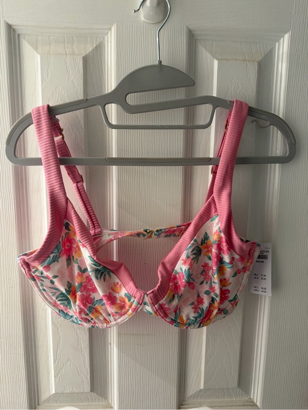 Hollister Floral Underwire Bikini Top with Pink Ribbed Trim